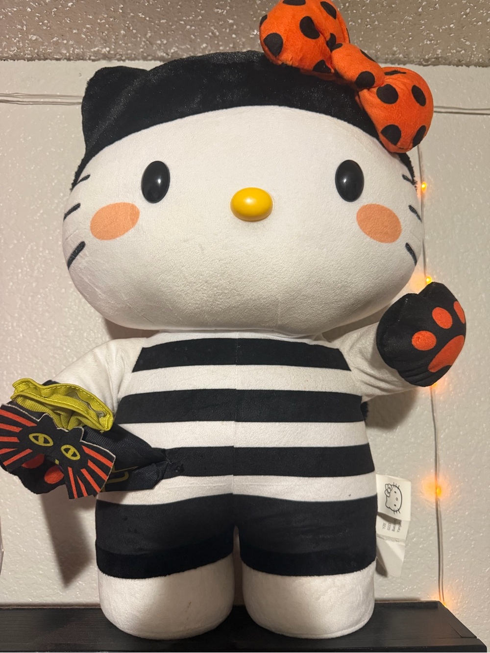Sanrio Hello Kitty Black, White & Orange Plush with Polka Dot Bow